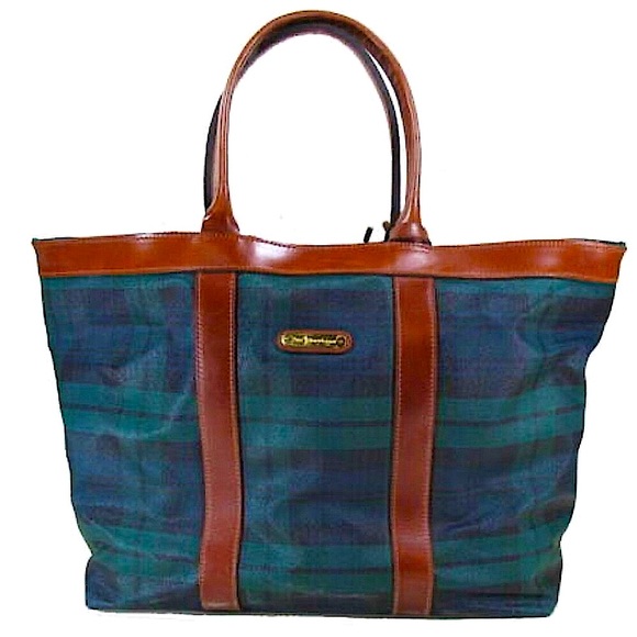 MRALPH LAUREN Black Watch Plaid Coated Canvas Brown
Leather Top Zip Shoulder Bag - Picture 16 of 16